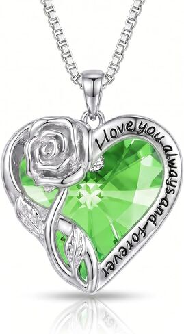 OCJ Birthstone Necklace for Women 925 Sterling Silver Rose Flower Heart Crystal Pendant Necklaces Fine Jewelry Anniversary Birthday Gift for Her Wife Girlfriend Mom Daughter in Saudi Arabia