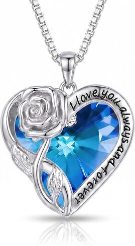 OCJ Birthstone Necklace for Women 925 Sterling Silver Rose Flower Heart Crystal Pendant Necklaces Fine Jewelry Anniversary Birthday Gift for Her Wife Girlfriend Mom Daughter in Saudi Arabia