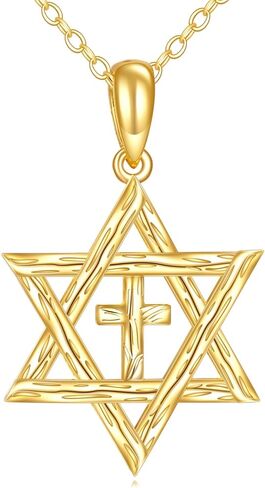 KECHO 14K الذهب الصلب نجمة داود قلادة الصليب قلادة الذهب الحقيقي نجمة داود مجوهرات هدايا للنساء in Kuwait
