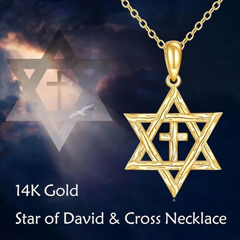 KECHO 14K الذهب الصلب نجمة داود قلادة الصليب قلادة الذهب الحقيقي نجمة داود مجوهرات هدايا للنساء in Kuwait