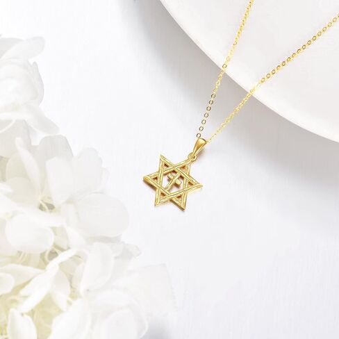 KECHO 14K الذهب الصلب نجمة داود قلادة الصليب قلادة الذهب الحقيقي نجمة داود مجوهرات هدايا للنساء in Kuwait