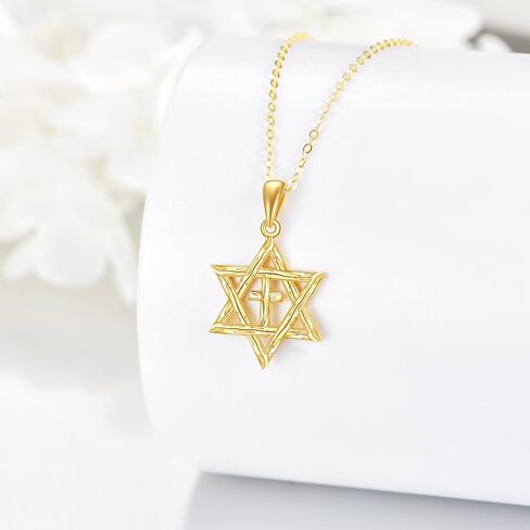 KECHO 14K الذهب الصلب نجمة داود قلادة الصليب قلادة الذهب الحقيقي نجمة داود مجوهرات هدايا للنساء in Kuwait