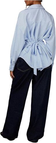 SOLY HUX Women's Striped Button Down Shirt Long Sleeve Collared Tie Back Cinched Waist Top Casual Work Blouse in Kuwait
