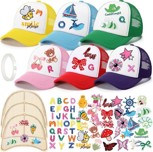 Hercicy 6 Pack DIY Trucker Hats Kit Sublimation Blank Baseball Caps with 56 Embroidered Patches and 3 Trucker Cap Template in Kuwait