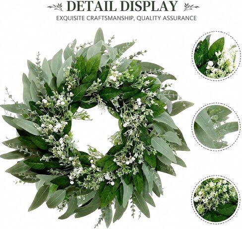 24" Eucalyptus and Babys Breath Wreath for Front Door,Artificial Greenery Summer Wreath for Festival Farmhouse Porch Wall Home Indoor Outdoor Décor in Saudi Arabia