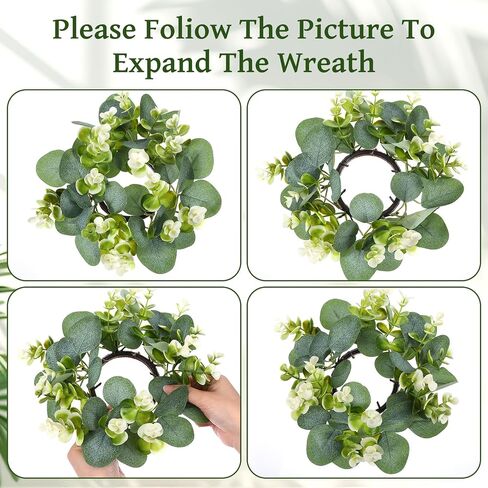 12 Pcs Candle Rings Wreaths Artificial Eucalyptus Garland Greenery Leaves Floral Candle Rings for Pillar Holder Wedding Table Centerpiece Home Decor in Kuwait