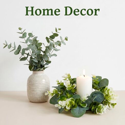 12 Pcs Candle Rings Wreaths Artificial Eucalyptus Garland Greenery Leaves Floral Candle Rings for Pillar Holder Wedding Table Centerpiece Home Decor in Kuwait