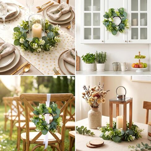 12 Pcs Candle Rings Wreaths Artificial Eucalyptus Garland Greenery Leaves Floral Candle Rings for Pillar Holder Wedding Table Centerpiece Home Decor in Kuwait