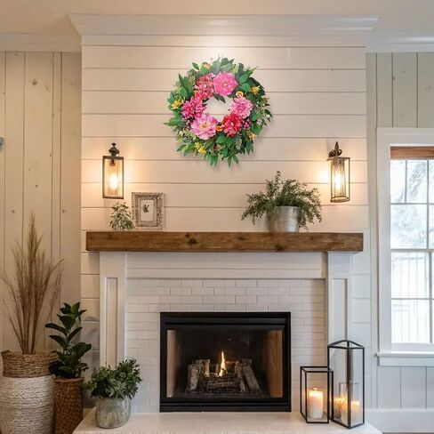 Spring Wreaths for Front Door Outside 24 Inch Spring Door Wreath with Pink Peony, Dahlias & Hydrangea, Handmade Silk Summer Wreaths for Front Door Home Wall Window Proch Seasonal Decor in Saudi Arabia