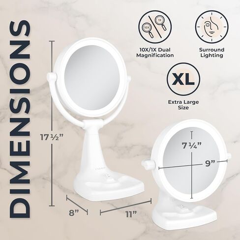 Zadro Eleganze Bright Lighted Makeup Mirror with Magnification and Storage Tray (10X/1X / 11 in Wide x 17.5 in Tall/White) in Kuwait