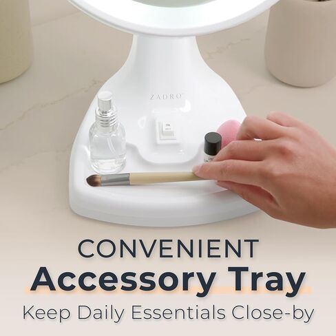 Zadro Eleganze Bright Lighted Makeup Mirror with Magnification and Storage Tray (10X/1X / 11 in Wide x 17.5 in Tall/White) in Kuwait