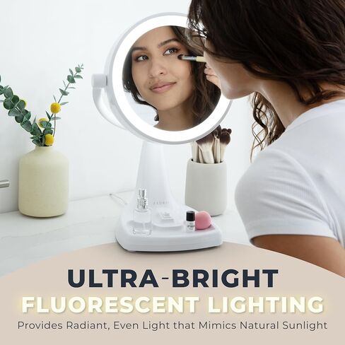 Zadro Eleganze Bright Lighted Makeup Mirror with Magnification and Storage Tray (10X/1X / 11 in Wide x 17.5 in Tall/White) in Kuwait