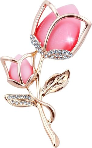 Hollow Pink Rose Brooch with Rhinestones Sparkly Crystal Floral Lapel Pin for Women Party Jewelry for Blouse, Jacket, Scarf, and Coat Accessories (Pink) in Saudi Arabia