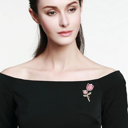 Hollow Pink Rose Brooch with Rhinestones Sparkly Crystal Floral Lapel Pin for Women Party Jewelry for Blouse, Jacket, Scarf, and Coat Accessories (Pink) in Saudi Arabia