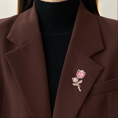 Hollow Pink Rose Brooch with Rhinestones Sparkly Crystal Floral Lapel Pin for Women Party Jewelry for Blouse, Jacket, Scarf, and Coat Accessories (Pink) in Saudi Arabia