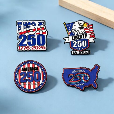 4Pcs America 250th Anniversary Pins for Women Men USA Flag 4th of July American 250 Years Birthday Enamel Pin Independence Day Liberty Gift Jewelry in Kuwait
