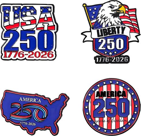 4Pcs America 250th Anniversary Pins for Women Men USA Flag 4th of July American 250 Years Birthday Enamel Pin Independence Day Liberty Gift Jewelry in Kuwait