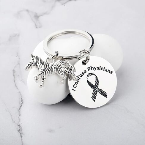 CENWA Ehlers Danlos Syndrome Rare Disease Keychain I Confuse Physicians Keychain Zebra Ribbon Gift in Kuwait