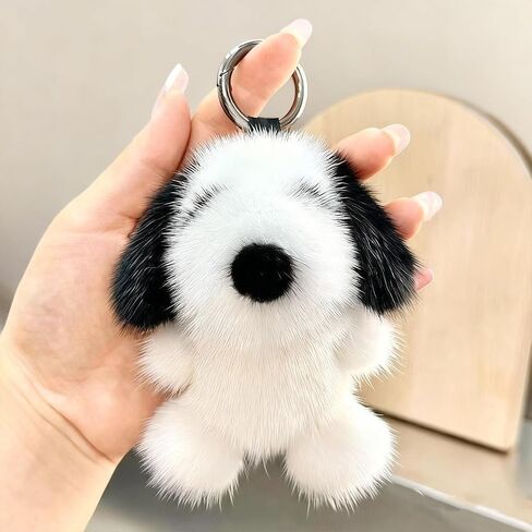 Cute Dog Plush Keychain, Fluffy Puppy Stuffed Animal Keychain Black White Bag Charm for Car Keys, Handbag, Backpack, Unisex Small Gift for Birthday Christmas in Saudi Arabia