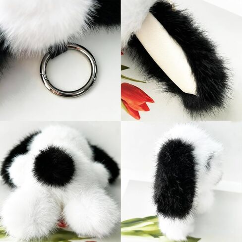 Cute Dog Plush Keychain, Fluffy Puppy Stuffed Animal Keychain Black White Bag Charm for Car Keys, Handbag, Backpack, Unisex Small Gift for Birthday Christmas in Saudi Arabia