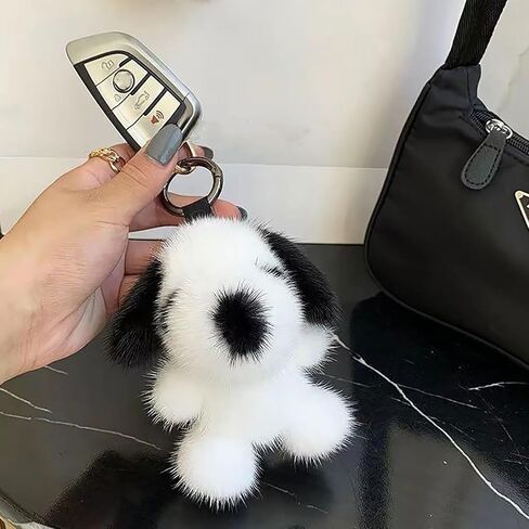 Cute Dog Plush Keychain, Fluffy Puppy Stuffed Animal Keychain Black White Bag Charm for Car Keys, Handbag, Backpack, Unisex Small Gift for Birthday Christmas in Saudi Arabia