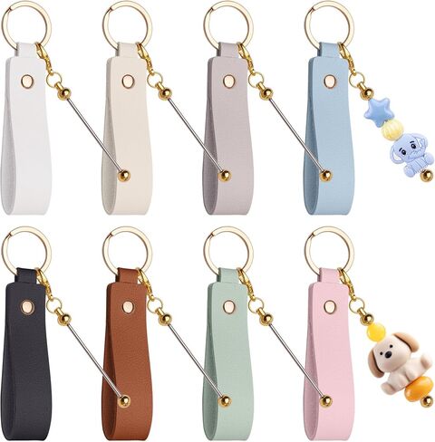8 Pack Blank PU Leather Keychain With Beadable Key Chain Bars Beaded Key Ring for DIY Craft Bag Charm in Saudi Arabia