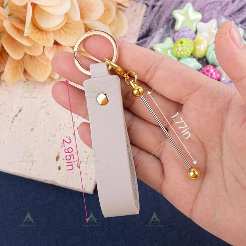 8 Pack Blank PU Leather Keychain With Beadable Key Chain Bars Beaded Key Ring for DIY Craft Bag Charm in Saudi Arabia