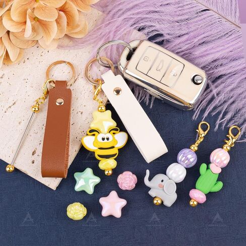 8 Pack Blank PU Leather Keychain With Beadable Key Chain Bars Beaded Key Ring for DIY Craft Bag Charm in Saudi Arabia