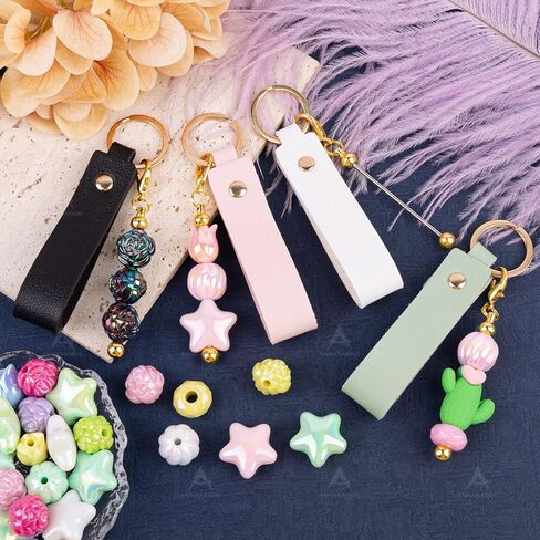 8 Pack Blank PU Leather Keychain With Beadable Key Chain Bars Beaded Key Ring for DIY Craft Bag Charm in Saudi Arabia