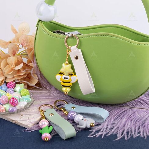 8 Pack Blank PU Leather Keychain With Beadable Key Chain Bars Beaded Key Ring for DIY Craft Bag Charm in Saudi Arabia