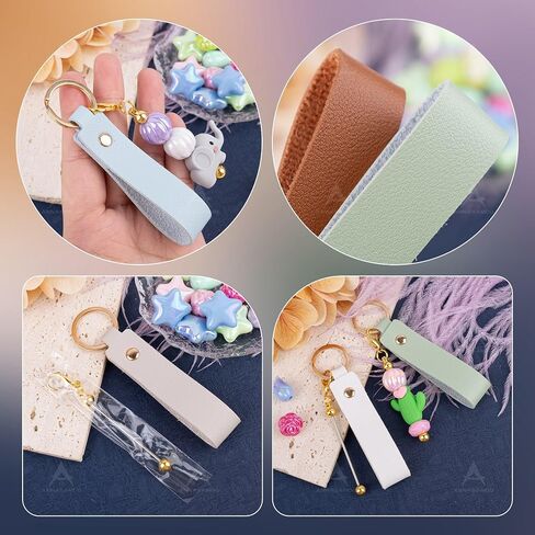 8 Pack Blank PU Leather Keychain With Beadable Key Chain Bars Beaded Key Ring for DIY Craft Bag Charm in Saudi Arabia