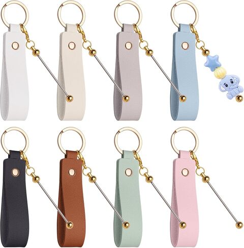 8 Pack Blank PU Leather Keychain With Beadable Key Chain Bars Beaded Key Ring for DIY Craft Bag Charm in Saudi Arabia