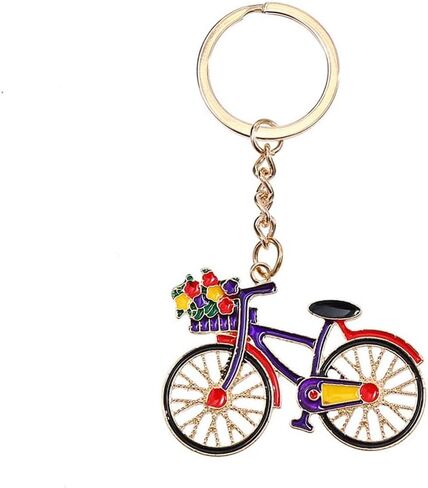 Cute Bicycle Keychain Vibrant Flower Basket Bike Key Chain Design Car Key Ring for Women Men Backpack Wallet Charms Accessories in Saudi Arabia