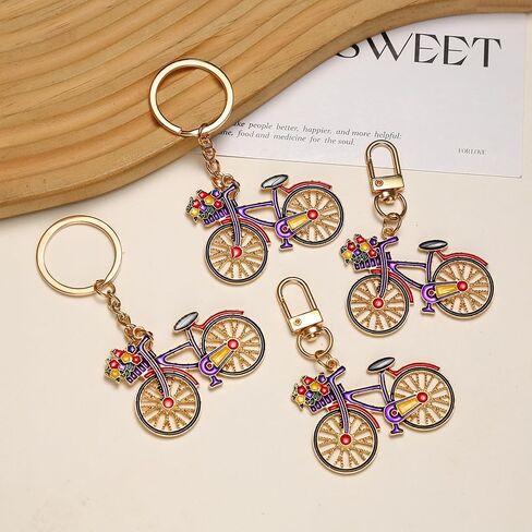 Cute Bicycle Keychain Vibrant Flower Basket Bike Key Chain Design Car Key Ring for Women Men Backpack Wallet Charms Accessories in Saudi Arabia