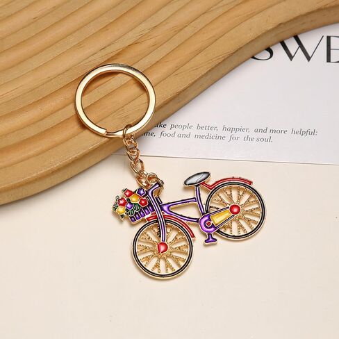 Cute Bicycle Keychain Vibrant Flower Basket Bike Key Chain Design Car Key Ring for Women Men Backpack Wallet Charms Accessories in Saudi Arabia