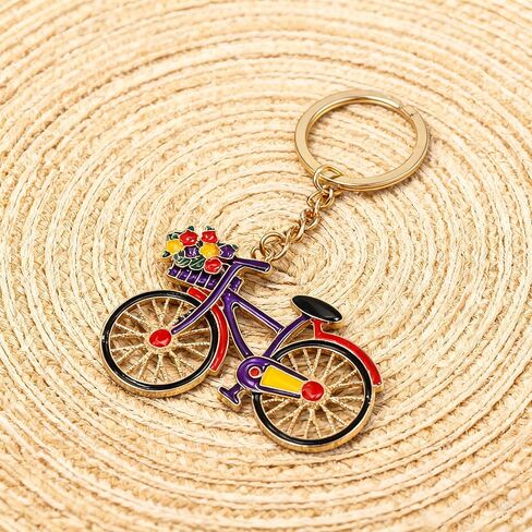 Cute Bicycle Keychain Vibrant Flower Basket Bike Key Chain Design Car Key Ring for Women Men Backpack Wallet Charms Accessories in Saudi Arabia