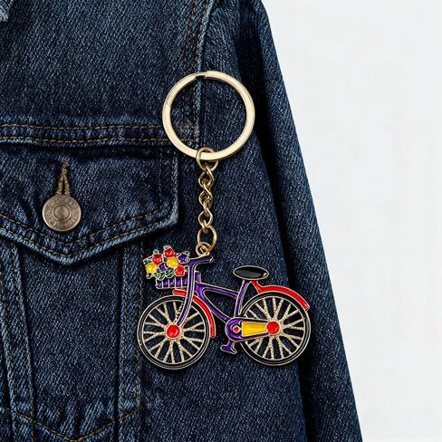 Cute Bicycle Keychain Vibrant Flower Basket Bike Key Chain Design Car Key Ring for Women Men Backpack Wallet Charms Accessories in Saudi Arabia