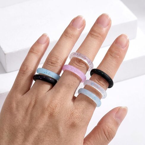 10 Pack Colorful Silicone Rings for Her, 3mm Thin Stackable Rubber Wedding Bands Women Bright Colors Hypoallergenic Pinky Ring Size 4-10 in Saudi Arabia