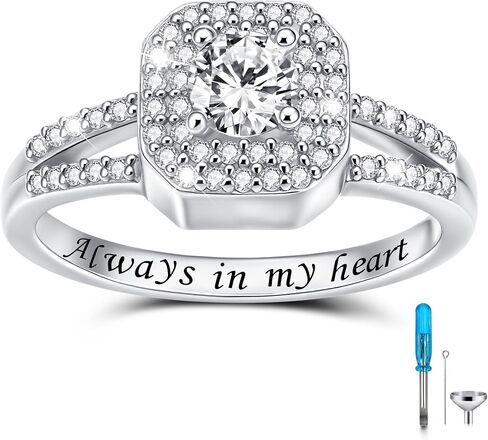 S925 Sterling Silver Urn Rings for Ashes for Women Cremation Jewelry for Ashes with Square Diamond Memorial Keepsake for Loved Ones in Saudi Arabia