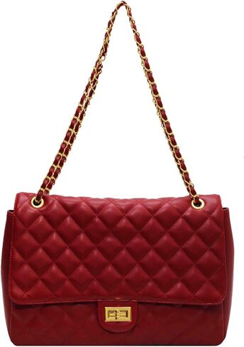 Large Quilted Crossbody Shoulder Purse for Women Designer Vegan Leather Purses With Metal Chain Shoulder Strap in Saudi Arabia