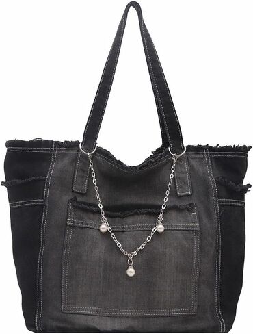 Women's Large Denim Tote Hobo Jean Handbag in Saudi Arabia