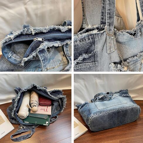 Women's Large Denim Tote Hobo Jean Handbag in Saudi Arabia