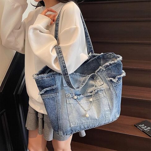 Women's Large Denim Tote Hobo Jean Handbag in Saudi Arabia