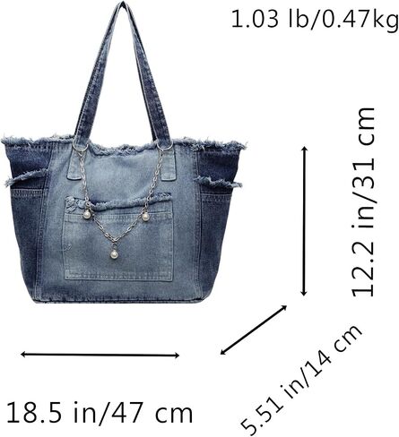 Women's Large Denim Tote Hobo Jean Handbag in Saudi Arabia