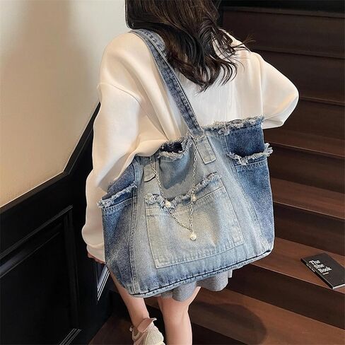 Women's Large Denim Tote Hobo Jean Handbag in Saudi Arabia