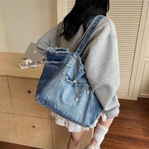 Women's Large Denim Tote Hobo Jean Handbag in Saudi Arabia