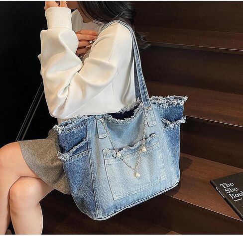 Women's Large Denim Tote Hobo Jean Handbag in Saudi Arabia