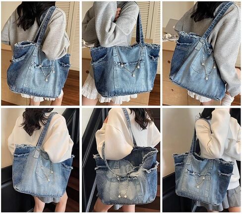 Women's Large Denim Tote Hobo Jean Handbag in Saudi Arabia