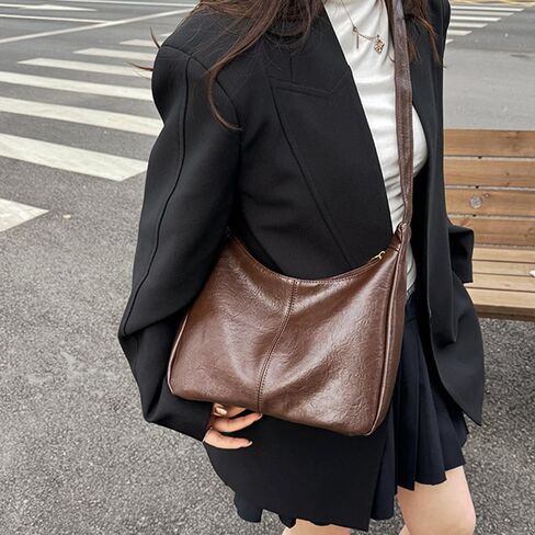 Shoulder Bag for Women Brown Hobo Bags Ultra Soft Vegan Leather Handbag Casual Foldable Slouchy Purse for Travel in Saudi Arabia