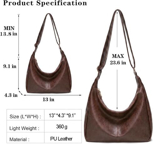 Shoulder Bag for Women Brown Hobo Bags Ultra Soft Vegan Leather Handbag Casual Foldable Slouchy Purse for Travel in Saudi Arabia